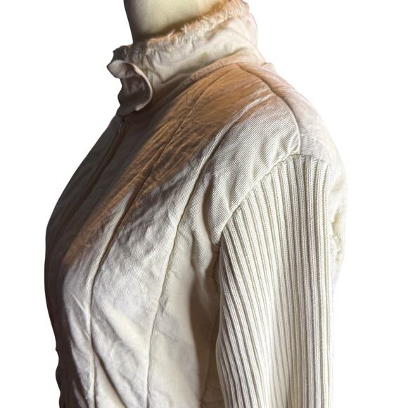 Reebok Classic Quilted Cotton Zip Jacket, Ivory Vintage, Women's Size Medium - Picture 6 of 7